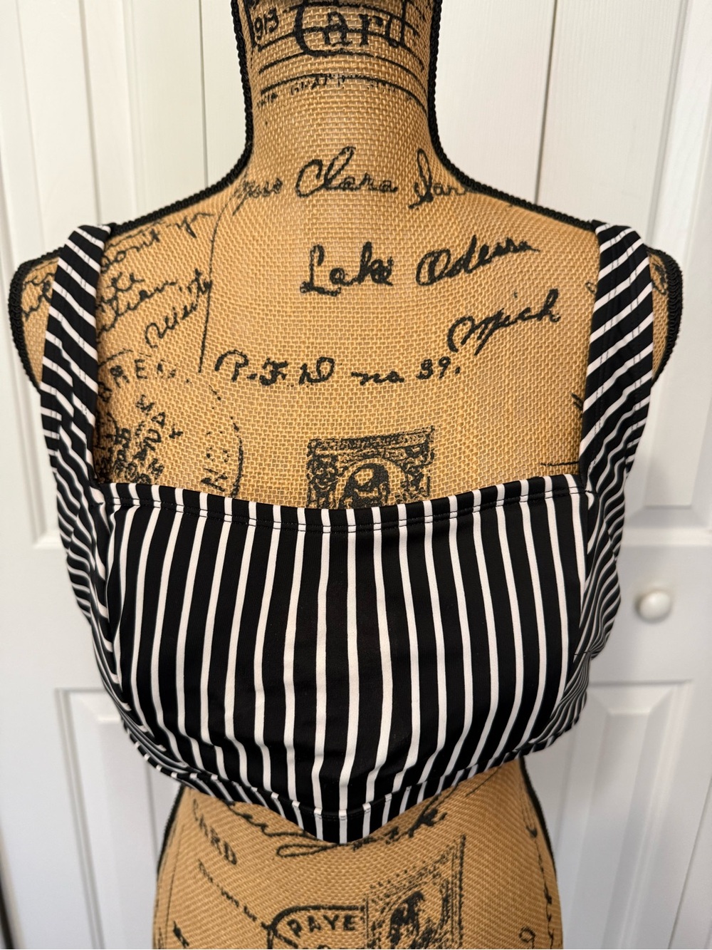 Kona Sol Black & White Vertical Stripe Square-Neck Bikini Top
